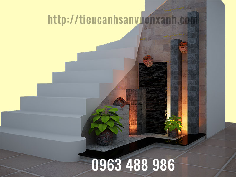 Tiểu cảnh cầu thang kết hợp đ&egrave;n led